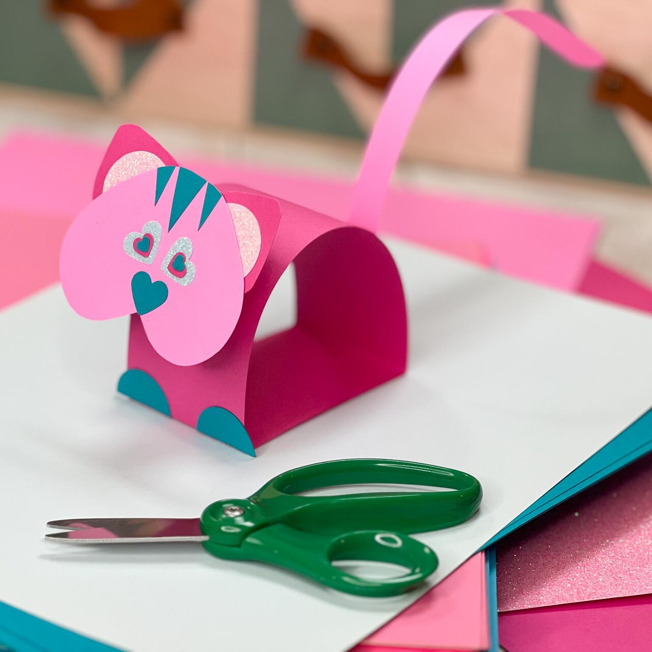 Family Craft Night: DIY Paper Kitty Cat for Valentine's Day ~ How To Make A 3-D Paper Cat